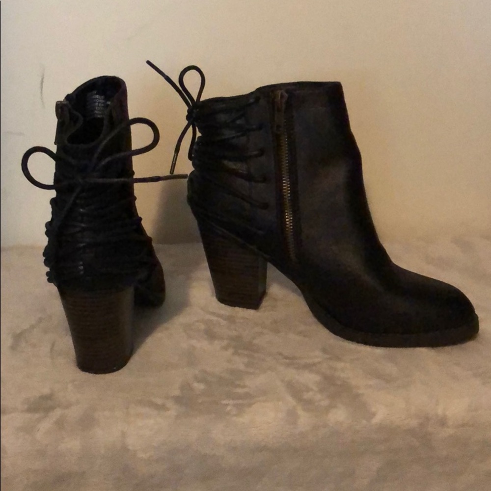 JustFab Black Lace Up Booties Size 7